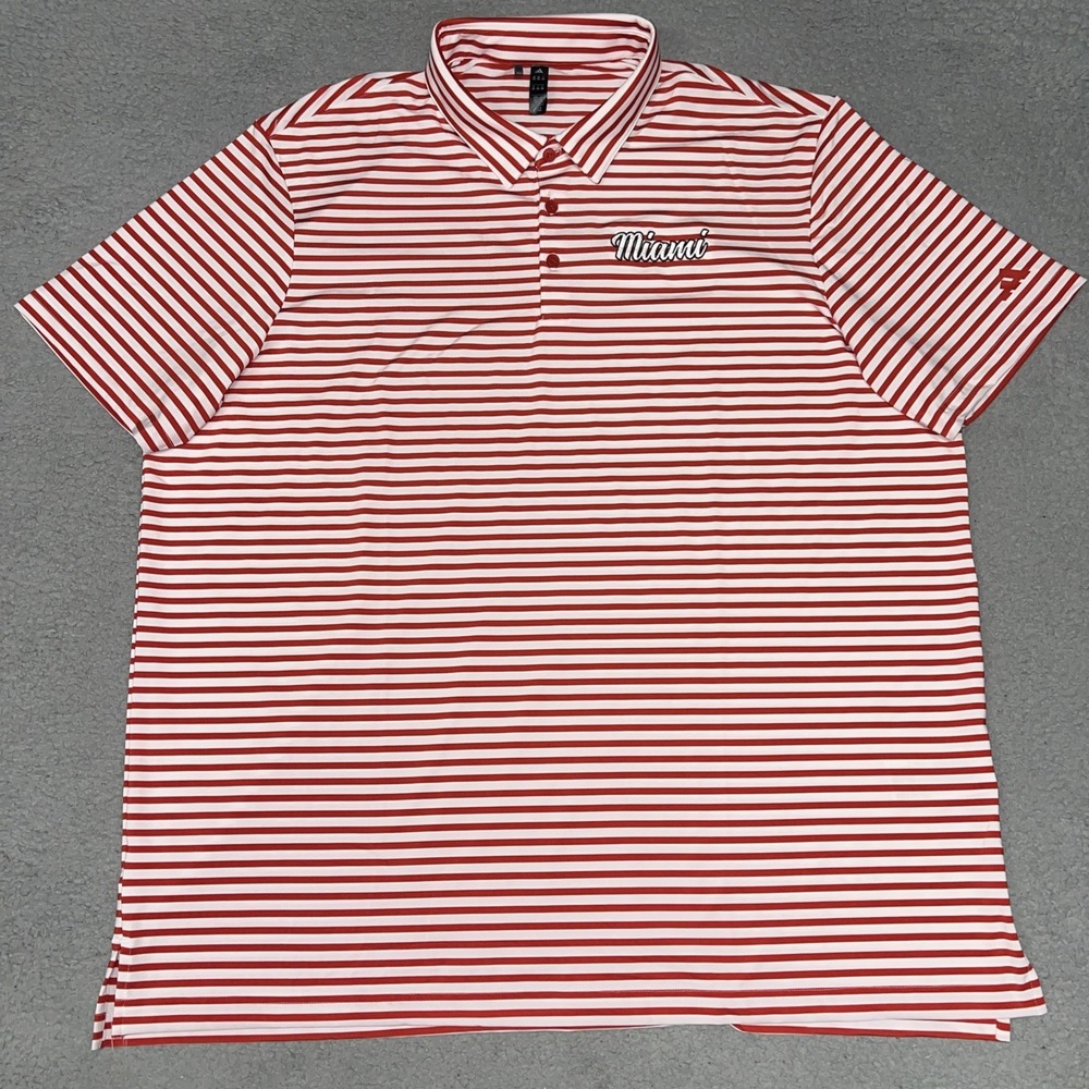 adidas Miami Univ Shirt Men's 2XL XXL Red White Striped Polo Golf Embroider Logo